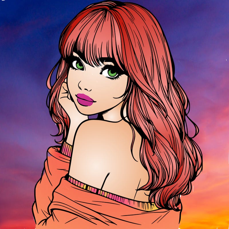 realistic girl with bangs looking over her shoulder