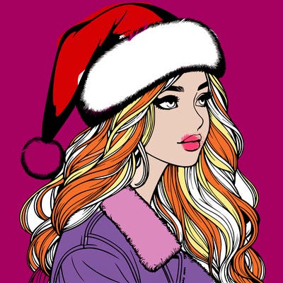 realistic girl in santa hat