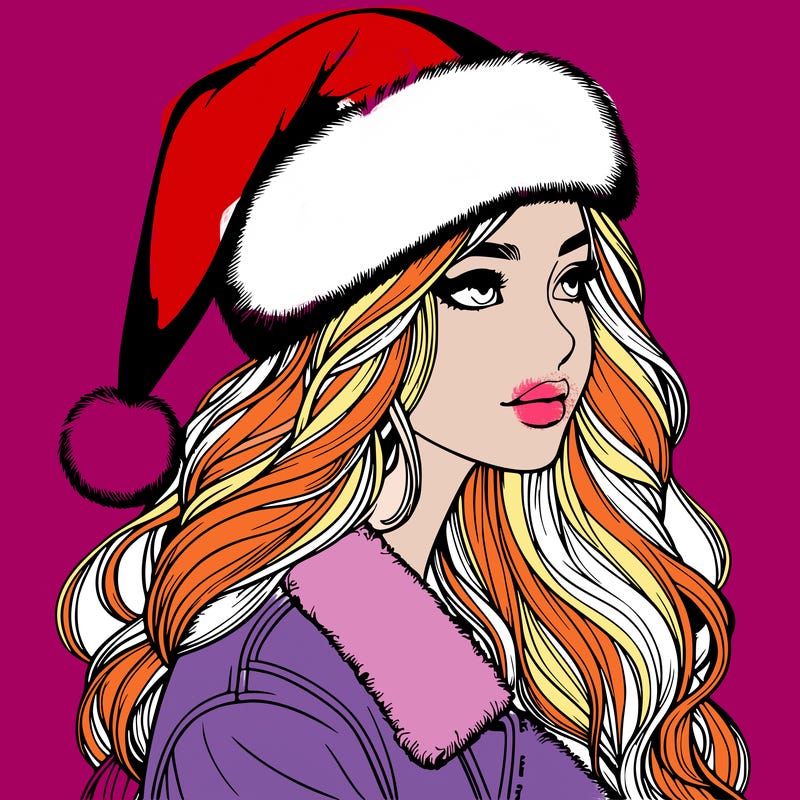 realistic girl in santa hat