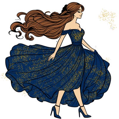 realistic woman in a dress flowing in the wind