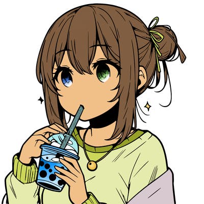 manga character drinking boba