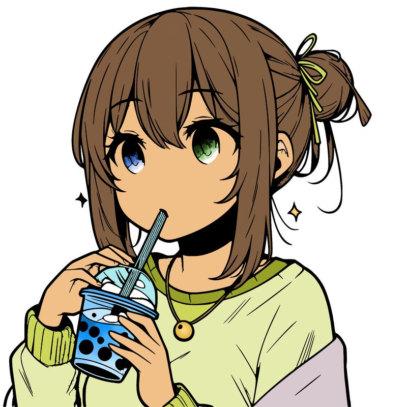 manga character drinking boba