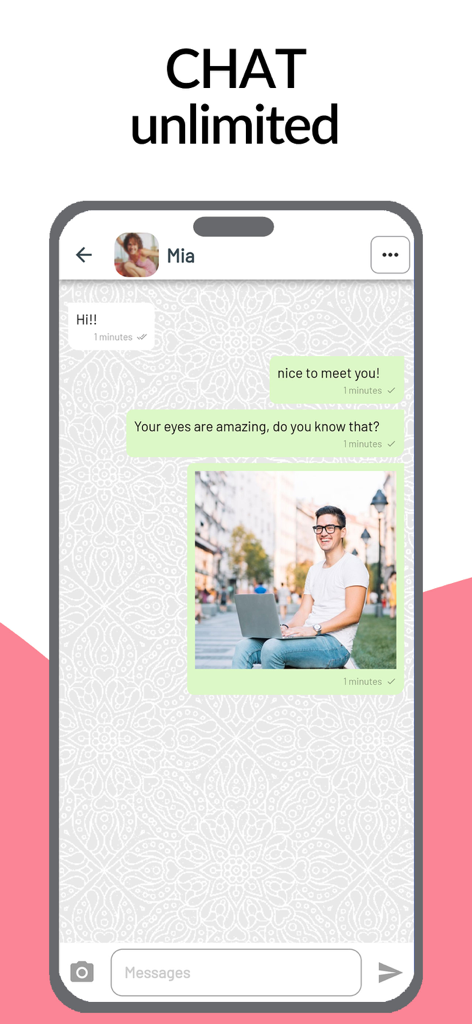Screenshot der QuoDating App-Chat-Oberfläche mit einer Konversation und einem geteilten Bild