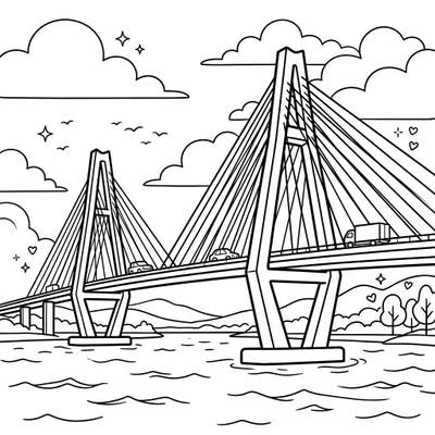 Journey across the water with this exciting cable-stayed bridge coloring page, perfect for young adventurers. Kids will love bringing this impressive structure to life with their favorite colors.