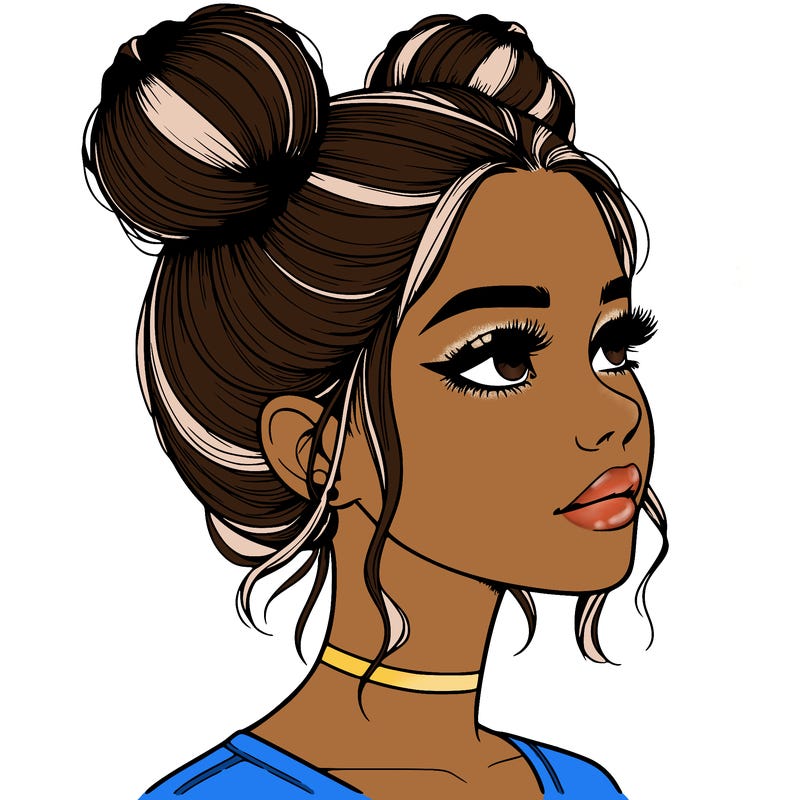 realistic girl with buns on the top of her head