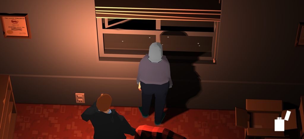Edward The Detective: Exit - Detective Edward observing a person looking out a window in a dark puzzle room