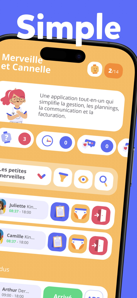 Kidola - Panel de la aplicación de cuidado infantil Kidola que muestra registros de actividades infantiles y funciones de gestión de guarderías