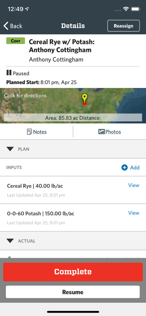 Traction Enterprise - A screenshot of the Traction Enterprise app showing a farm work order with task details field location and agricultural inputs