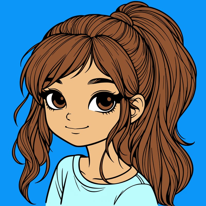 realistic girl with ponytail