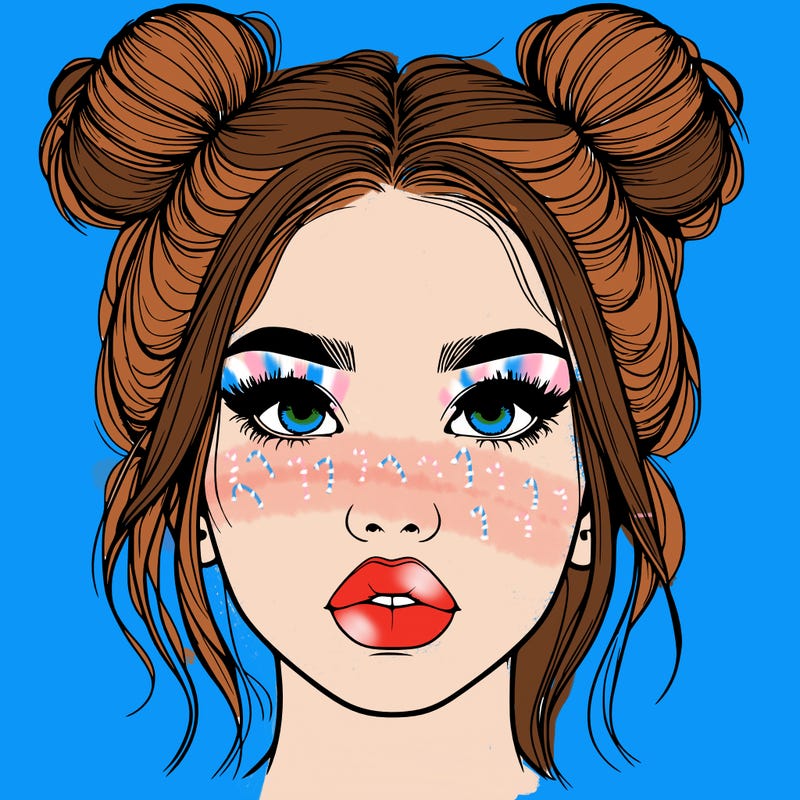 realistic girl with two buns on her hair and lips