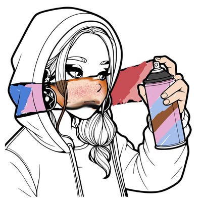 a realistic girl, spray painting