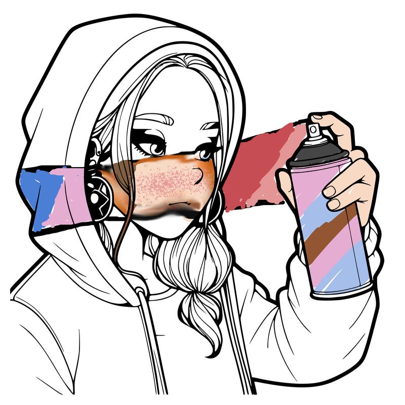 a realistic girl, spray painting