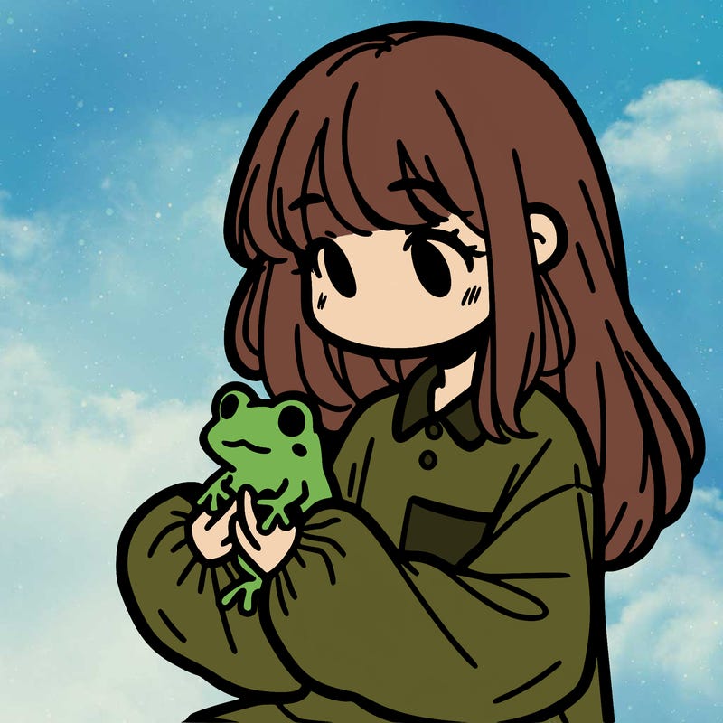 girl with long hair and a oversized shirt. and she is holding a frog