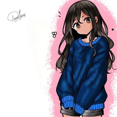 manga teen girl  in a sweater and baggy pants