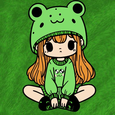 a girl wearing a frog hat and some frog socks