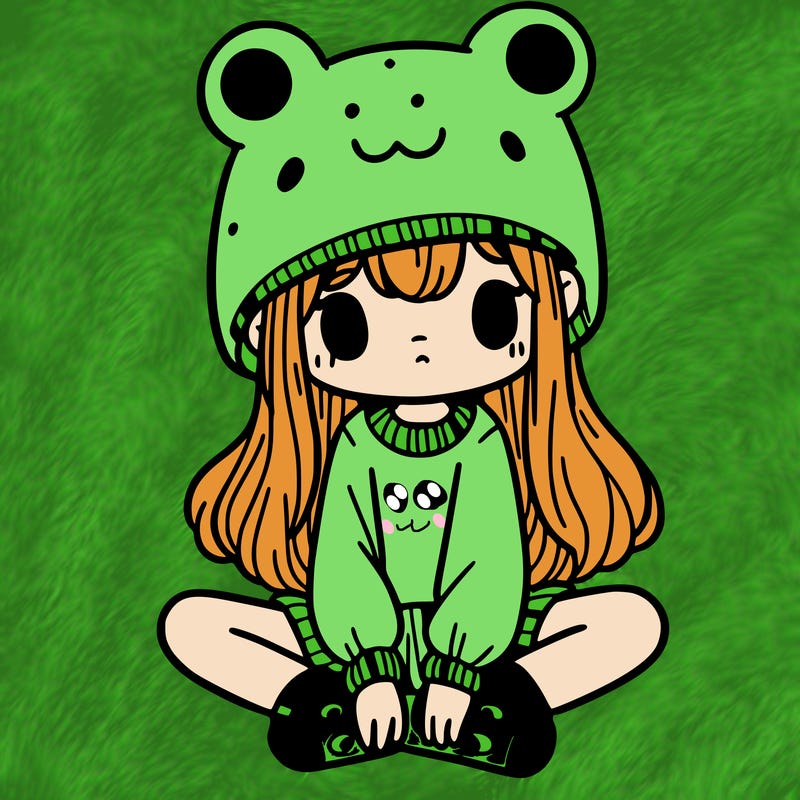 a girl wearing a frog hat and some frog socks