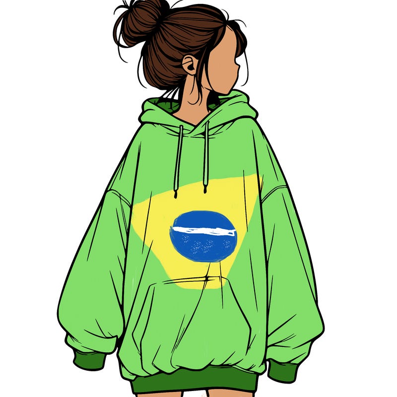 realistic girl with a oversized sweatshirt on and a bun