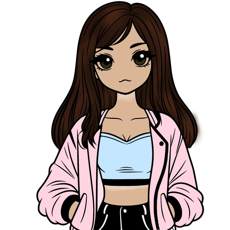 girl with long hair a crop top and a jacket
