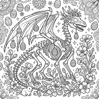 Dive into a wonderfully whimsical world with our Dragon Skeleton Easter coloring page. This intricate design blends fantasy and festivity for an unforgettable artistic journey.