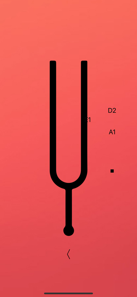 Balalaika Tuner Pro - Balalaika Tuner Pro app interface featuring a black tuning fork icon and pitch reference notes D2 E1 and A1 on a red background