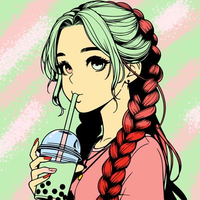 realistic girl with braided hair drinking boba