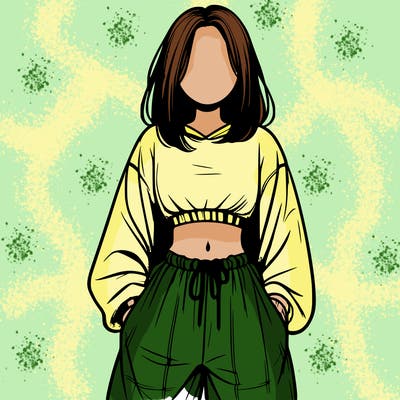realistic girl faceless with baggy pants and a crop top