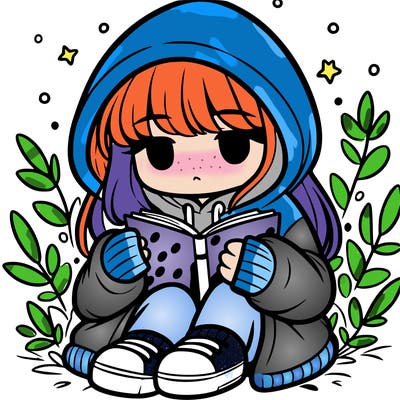 girl in oversized hoodie reading a book