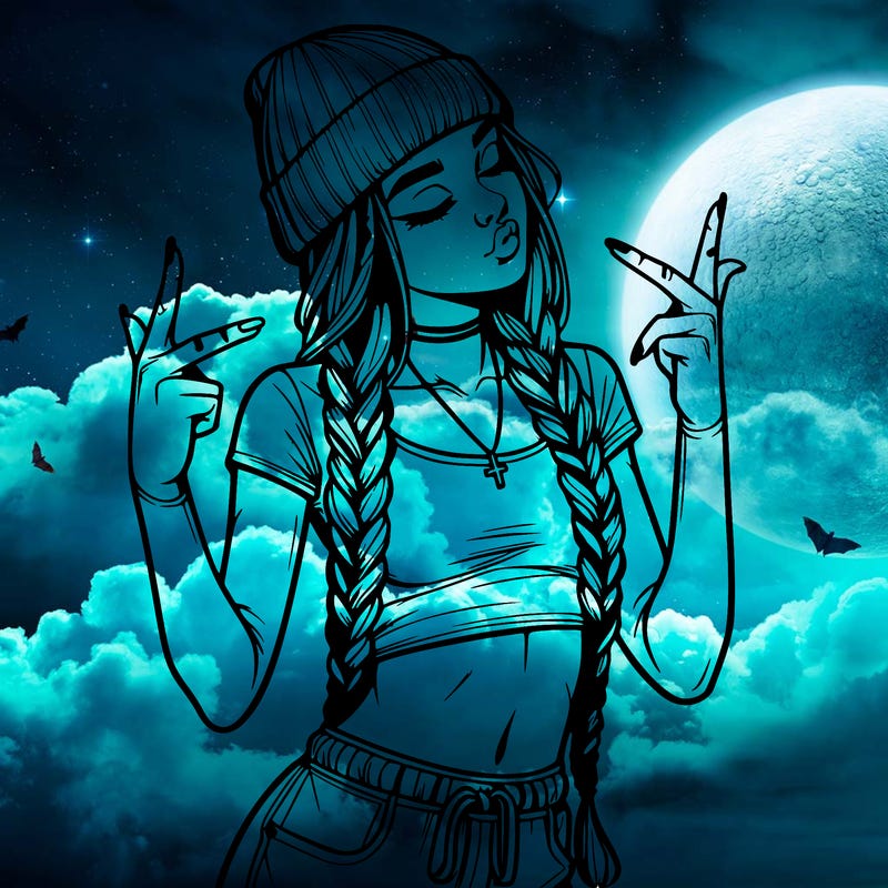 realistic teenage girl with braids and a beanie and crop top doing 🫶🏼