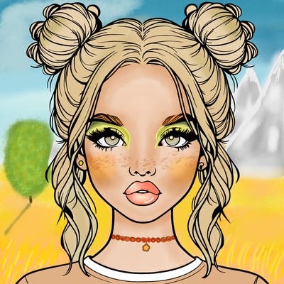 realistic girl with two buns in hair and lips