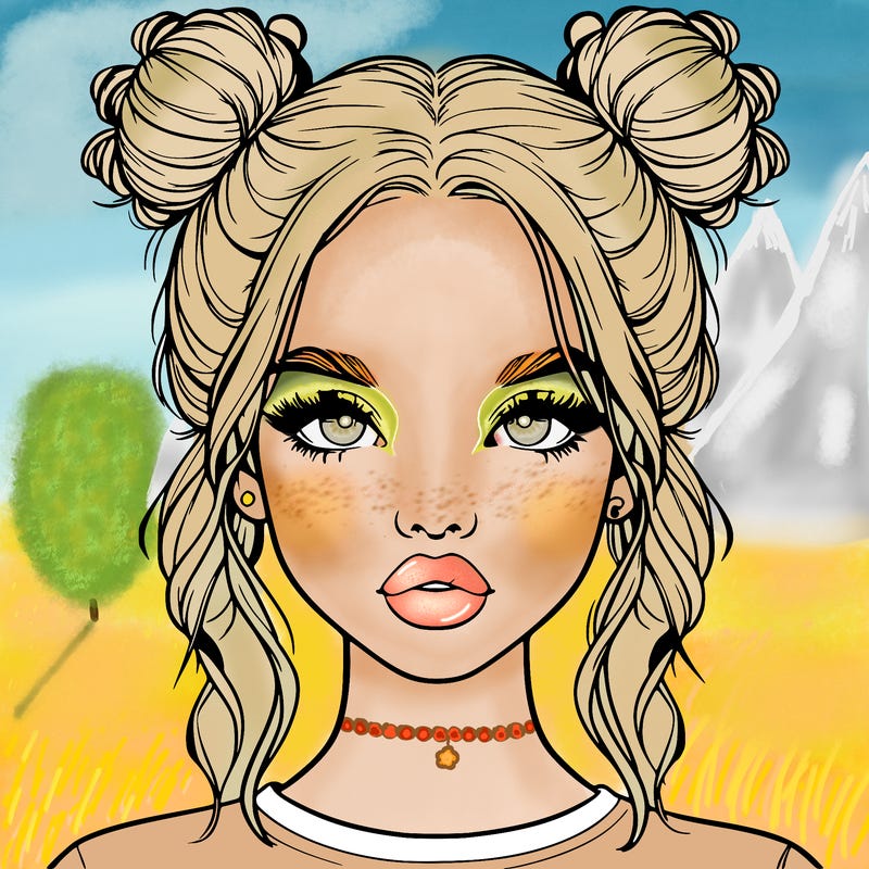 realistic girl with two buns in hair and lips