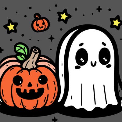 cute pumpkin and ghost