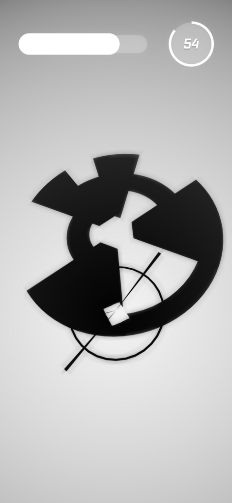 O-VOID - A white square player navigating through a rotating black geometric obstacle in the game O-VOID.