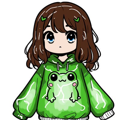 girl wearing frogging sweatshirt