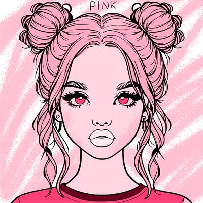 realistic girl with two buns in hair and lips