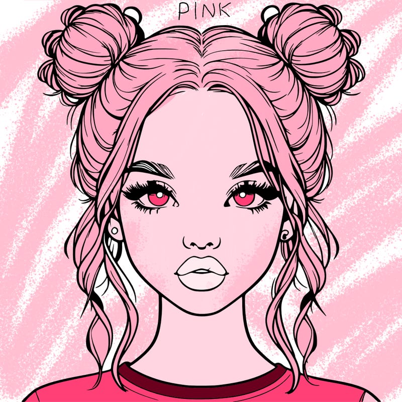 realistic girl with two buns in hair and lips