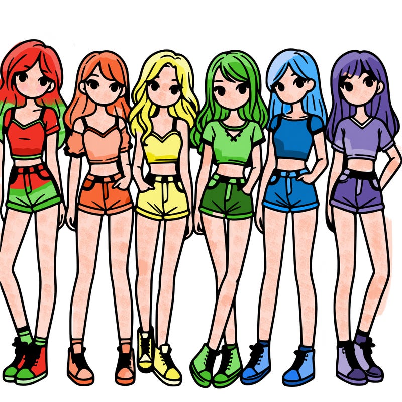 a group of girls wearing crop tops and shorts