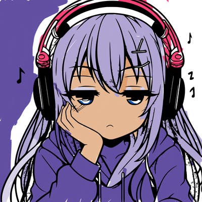 tired anime girl with head phones