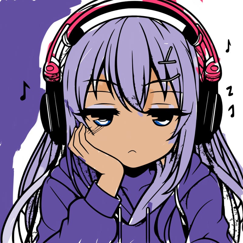 tired anime girl with head phones