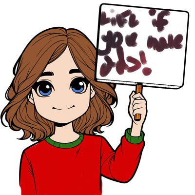 realistic girl holding up a sign