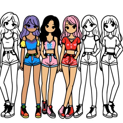 a group of girls wearing crop tops and shorts