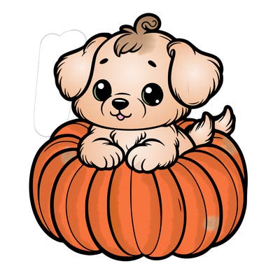 cute little puppy in a pumpkin