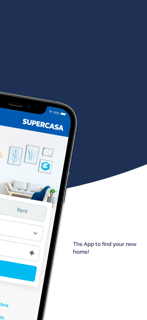 SUPERCASA - SUPERCASA app screen displaying home search options for renting or buying properties.