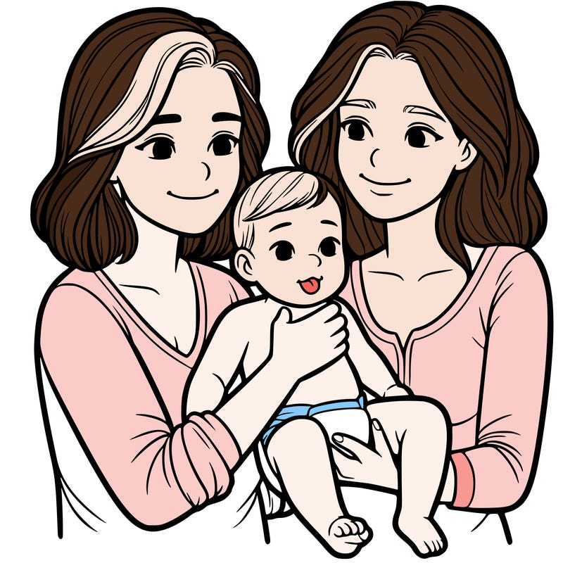 two realistic women holding one baby together