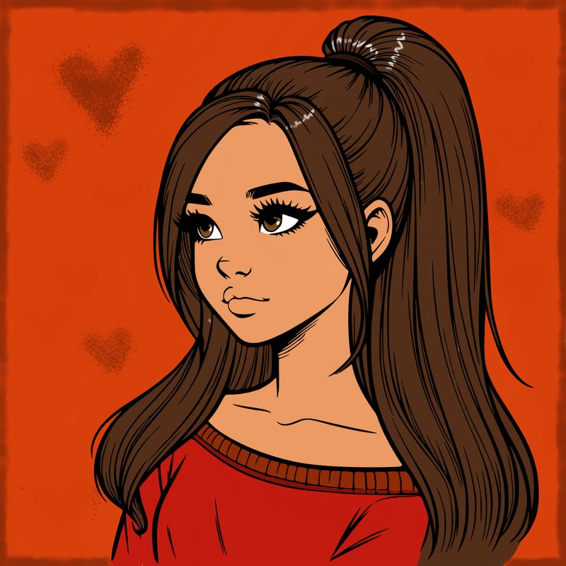 realistic girl with a high ponytail