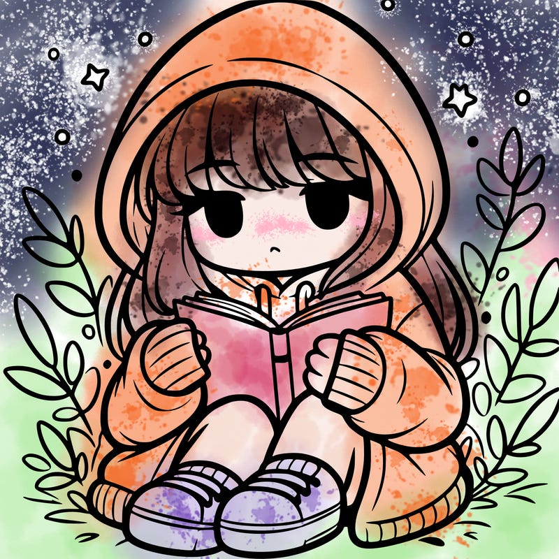 girl in oversized hoodie reading a book