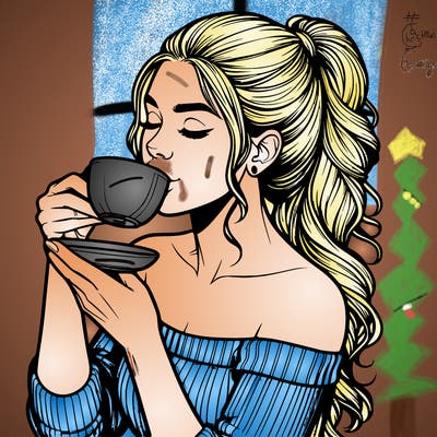 realistic woman drinking tea