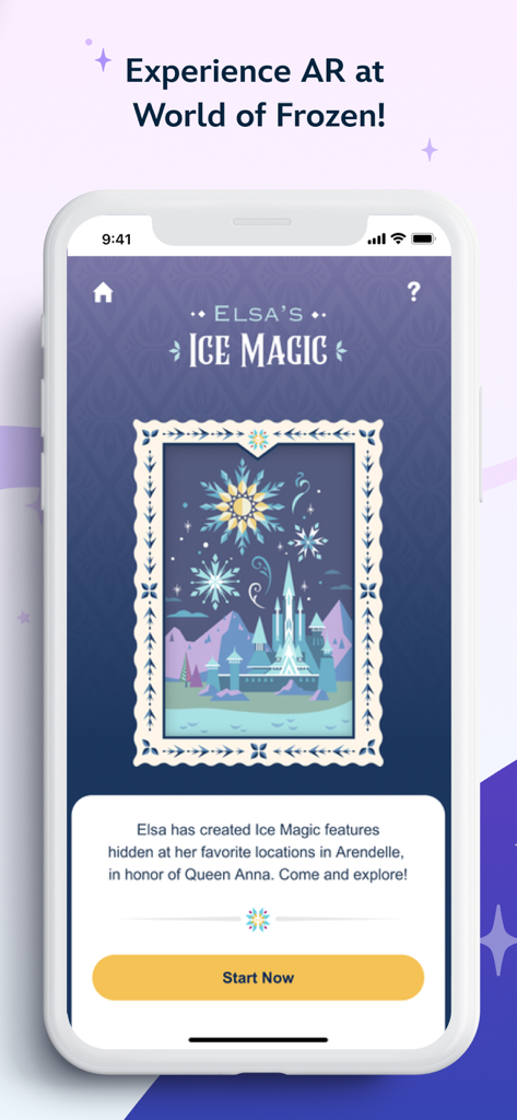 Hong Kong Disneyland - '겨울왕국 세상' AR 경험을 위한 홍콩 디즈니랜드 앱 화면