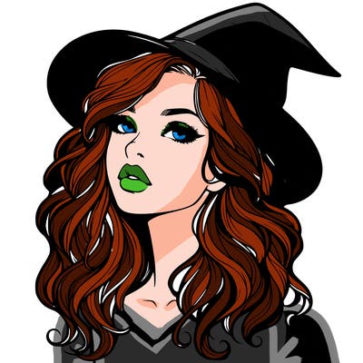 realistic witch girl with wavy hair and lips