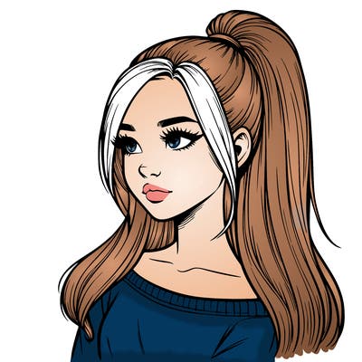 realistic girl with a high ponytail