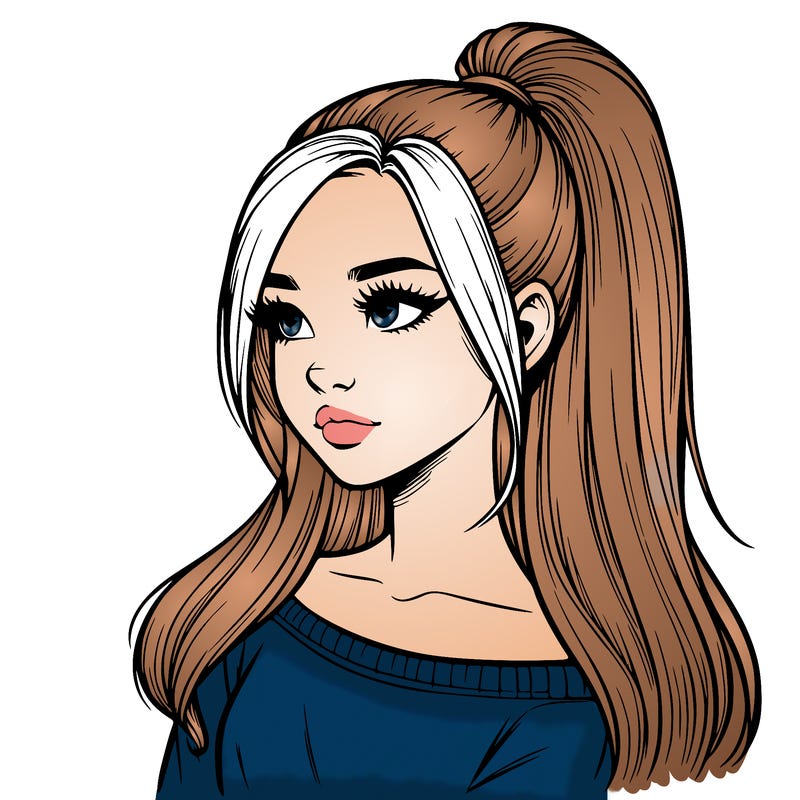 realistic girl with a high ponytail